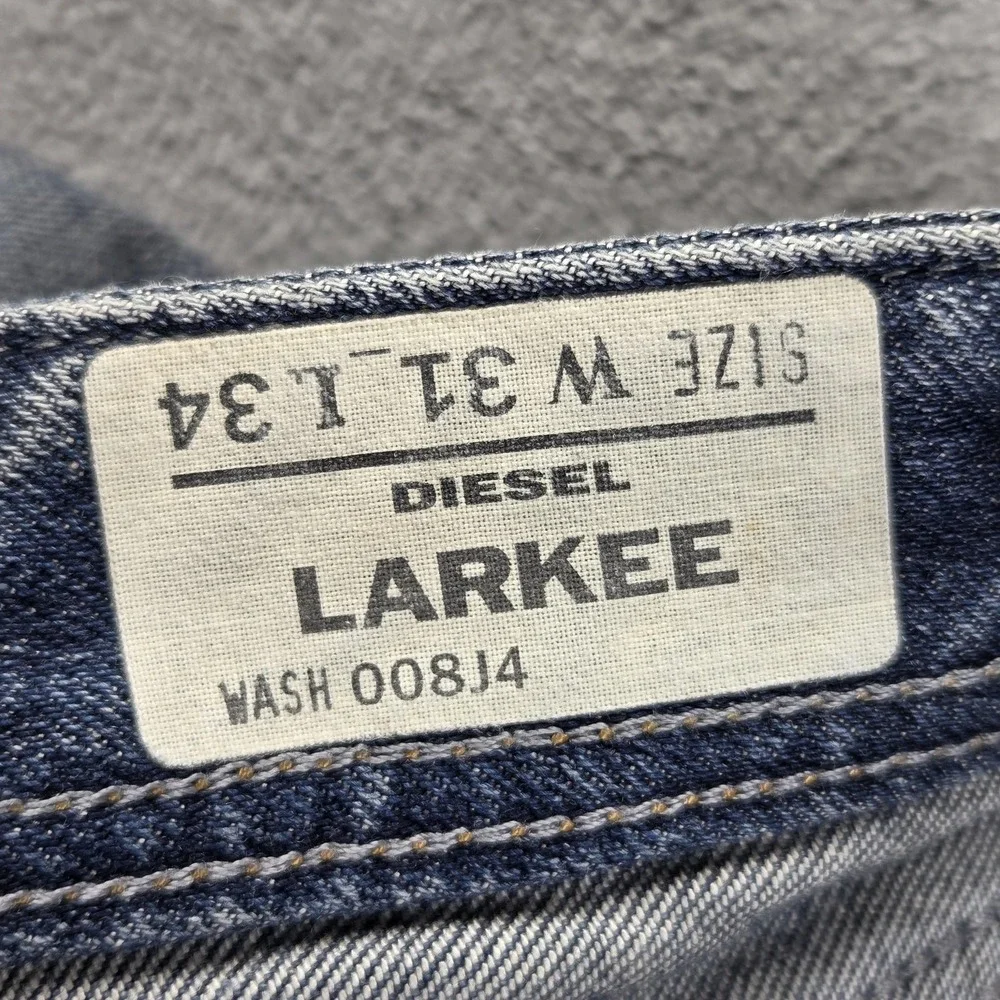 Diesel Jeans Mens 31x34 Blue Larkee Regular Straight Button Fly Distressed 008J4